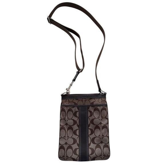 Coach Signature C Swingback Brown and Tan Leather Trim Cross Body Bag - Picture 8 of 8